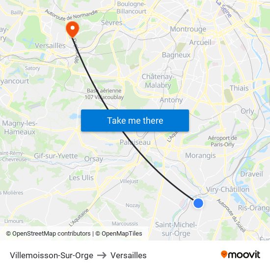 Villemoisson-Sur-Orge to Versailles map