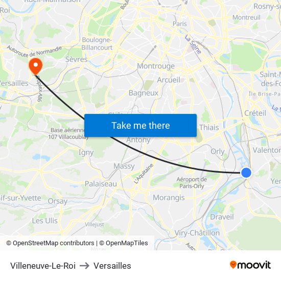 Villeneuve-Le-Roi to Versailles map