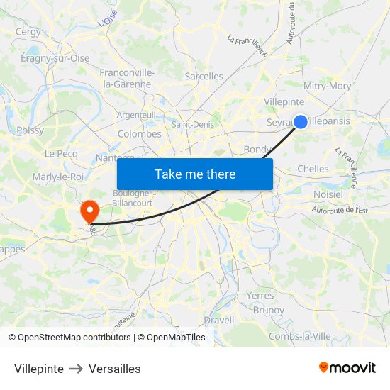 Villepinte to Versailles map