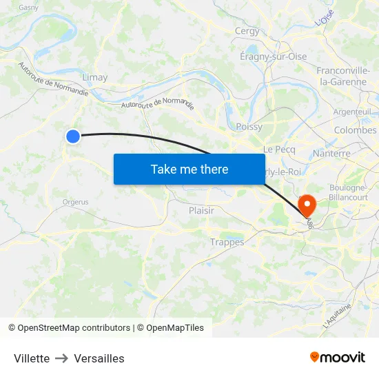 Villette to Versailles map