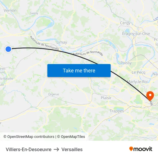 Villiers-En-Desoeuvre to Versailles map