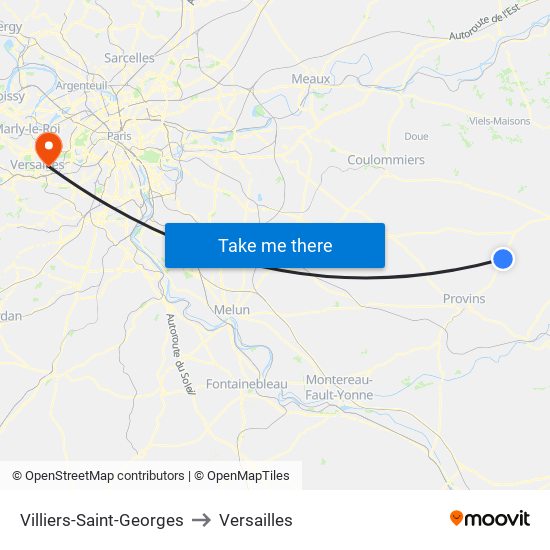 Villiers-Saint-Georges to Versailles map