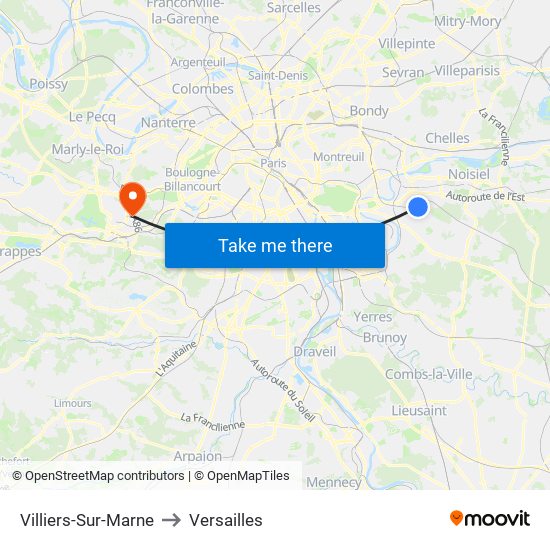 Villiers-Sur-Marne to Versailles map