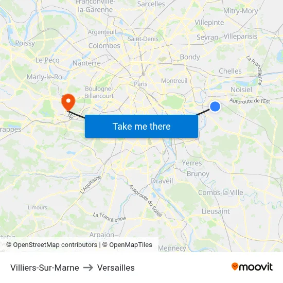 Villiers-Sur-Marne to Versailles map