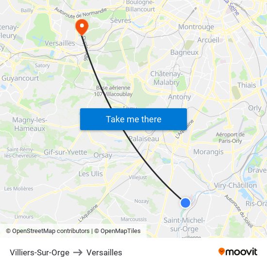 Villiers-Sur-Orge to Versailles map