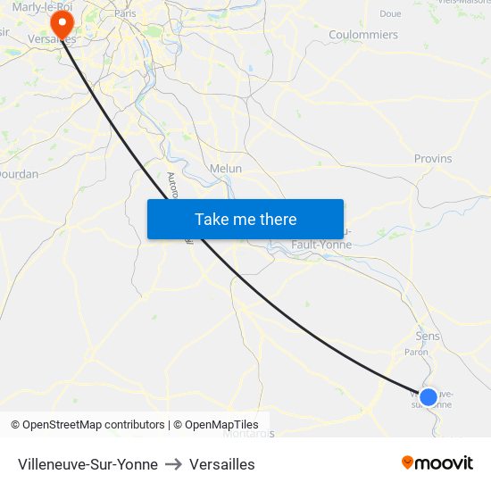 Villeneuve-Sur-Yonne to Versailles map