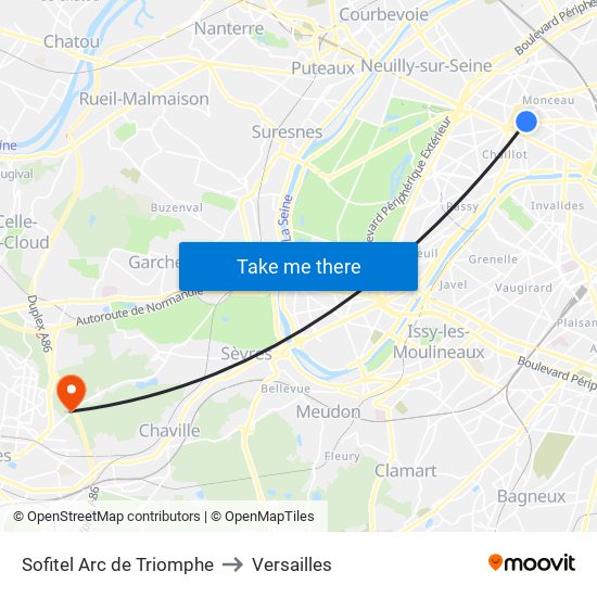 Sofitel Arc de Triomphe to Versailles map