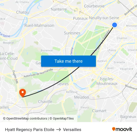 Hyatt Regency Paris Etoile to Versailles map