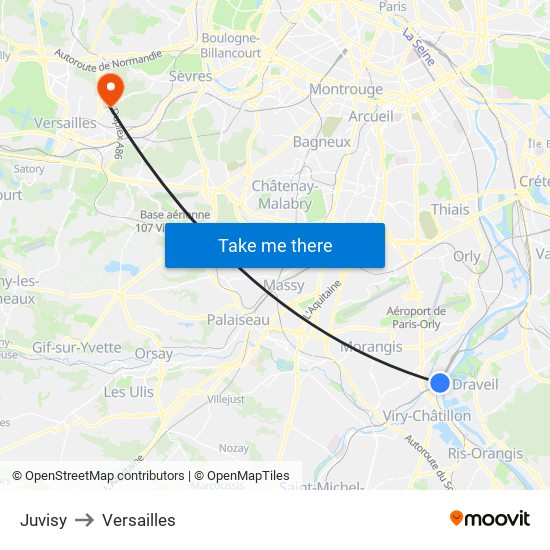 Juvisy to Versailles map