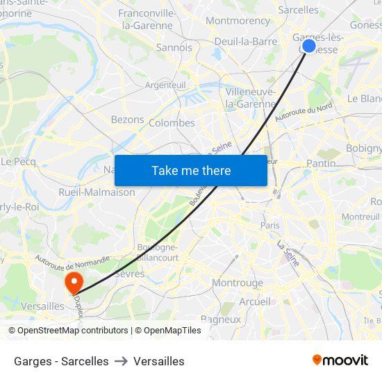 Garges - Sarcelles to Versailles map