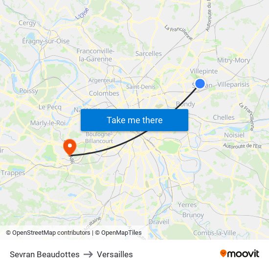 Sevran Beaudottes to Versailles map