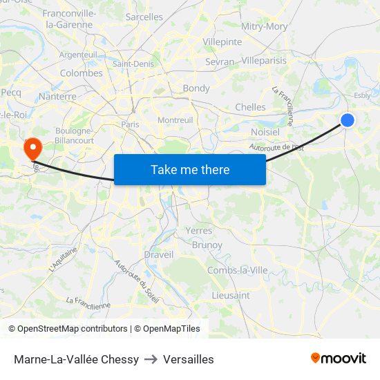 Marne-La-Vallée Chessy to Versailles map