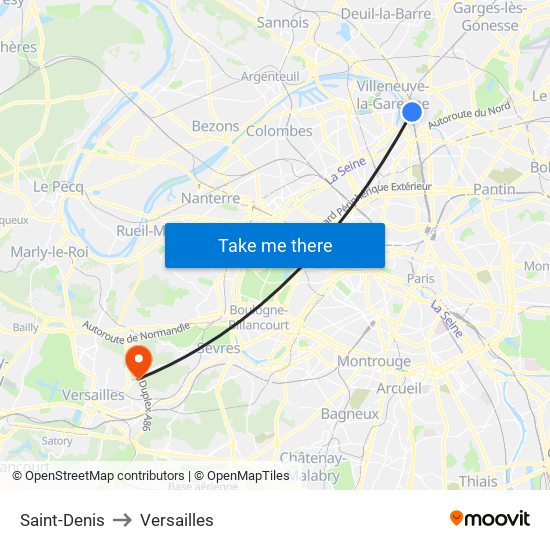 Saint-Denis to Versailles map
