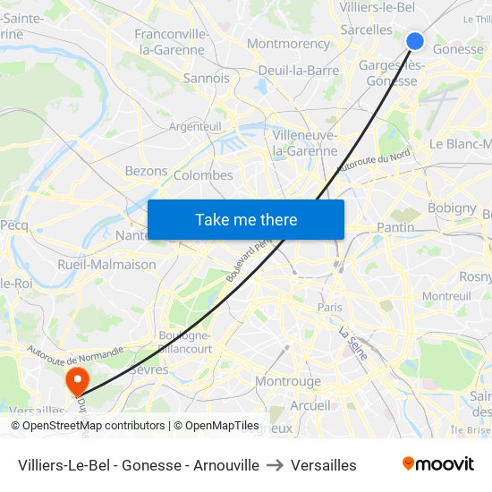 Villiers-Le-Bel - Gonesse - Arnouville to Versailles map