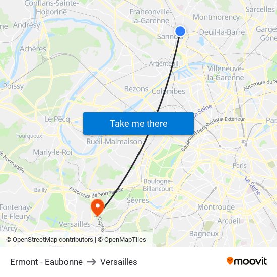 Ermont - Eaubonne to Versailles map