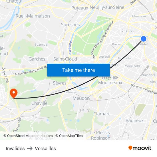 Invalides to Versailles map