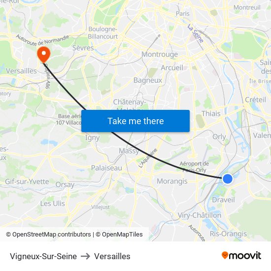 Vigneux-Sur-Seine to Versailles map