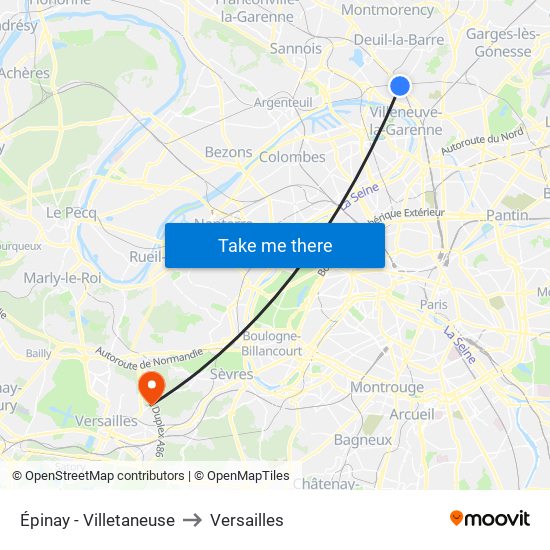 Épinay - Villetaneuse to Versailles map