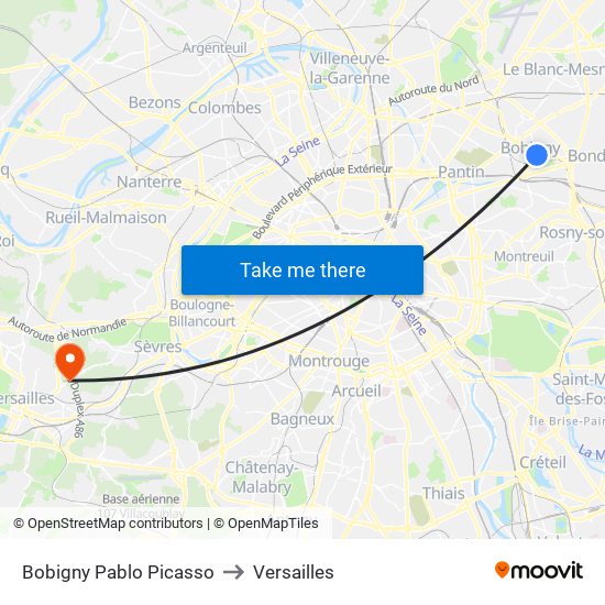 Bobigny Pablo Picasso to Versailles map