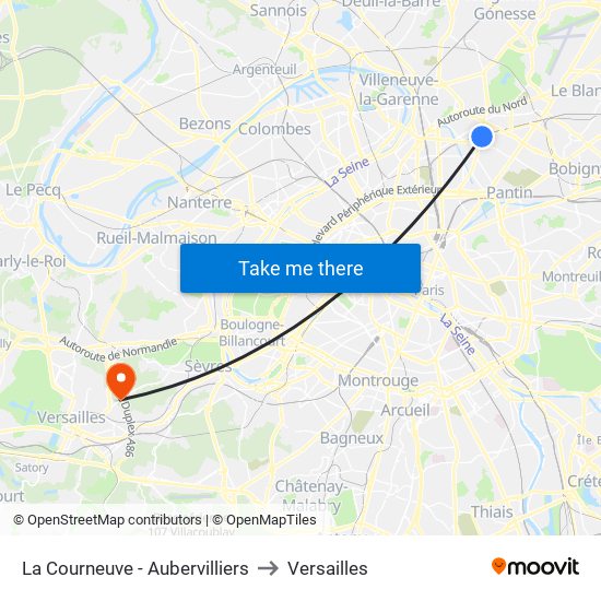 La Courneuve - Aubervilliers to Versailles map