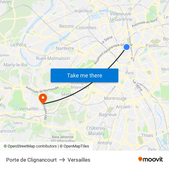 Porte de Clignancourt to Versailles map