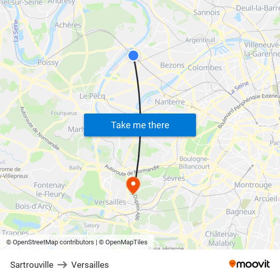 Sartrouville to Versailles map