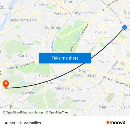 Auber to Versailles map