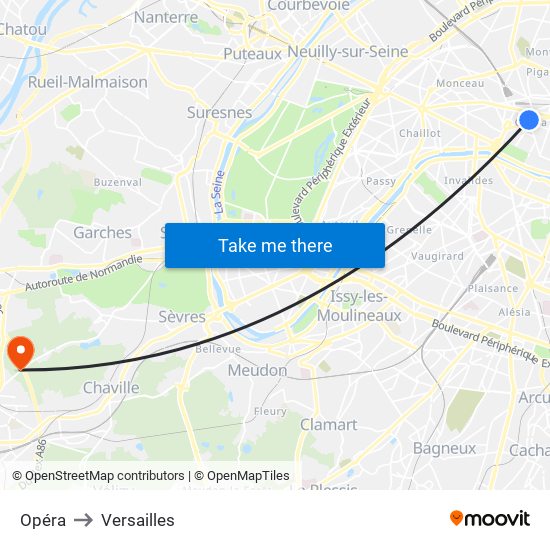 Opéra to Versailles map