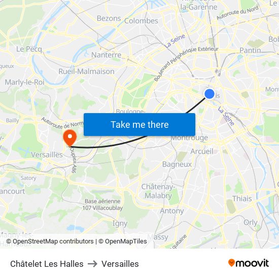 Châtelet Les Halles to Versailles map