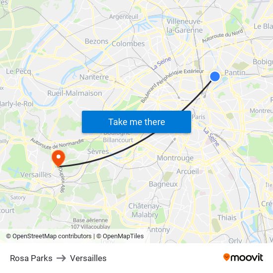 Rosa Parks to Versailles map