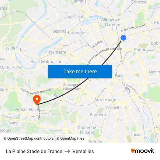 La Plaine Stade de France to Versailles map