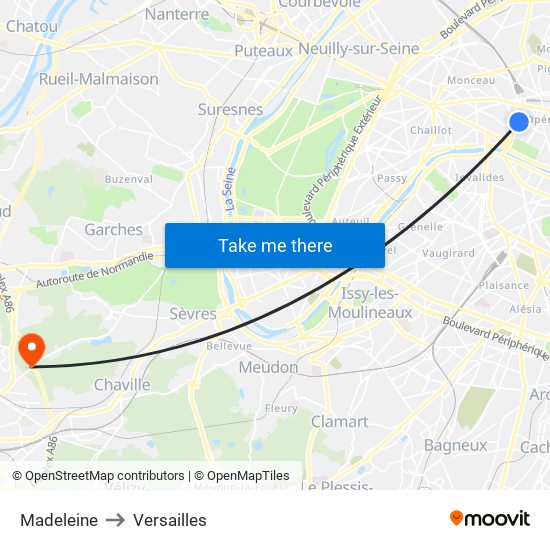 Madeleine to Versailles map