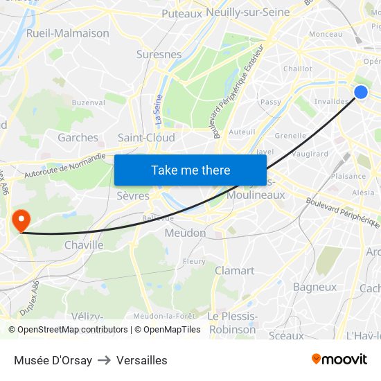 Musée D'Orsay to Versailles map