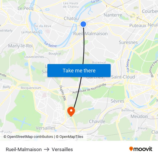 Rueil-Malmaison to Versailles map