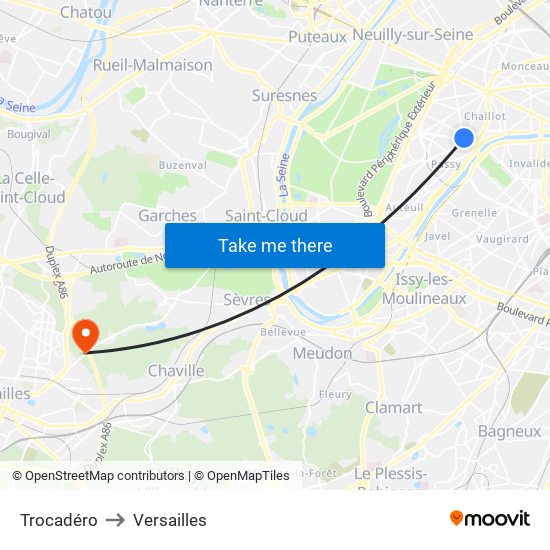 Trocadéro to Versailles map