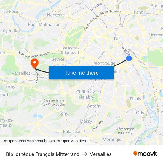 Bibliothèque François Mitterrand to Versailles map