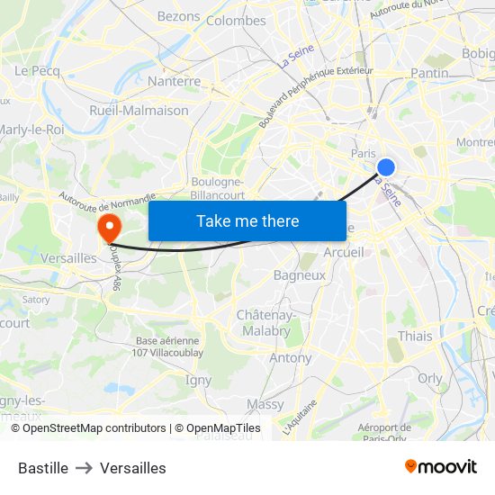 Bastille to Versailles map