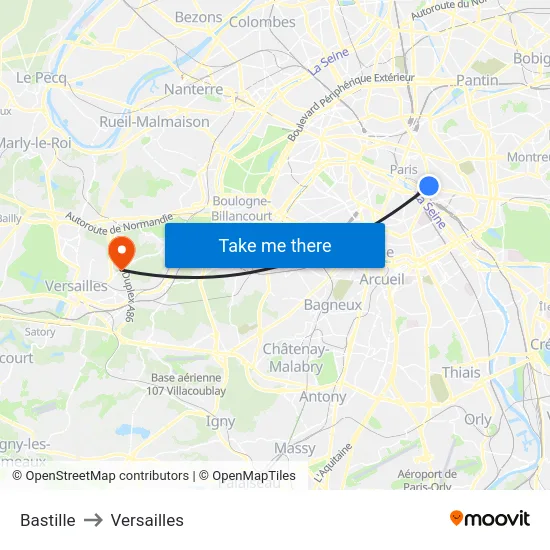 Bastille to Versailles map