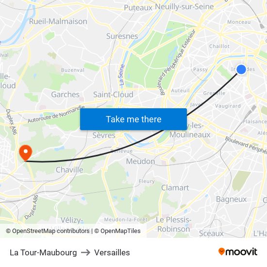 La Tour-Maubourg to Versailles map