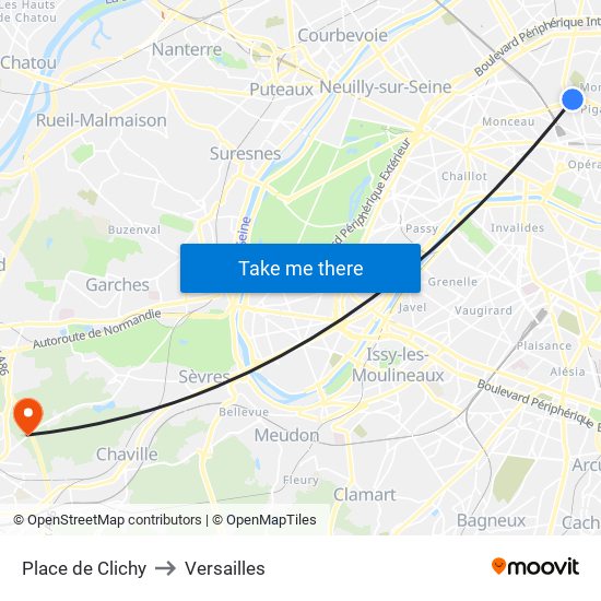 Place de Clichy to Versailles map