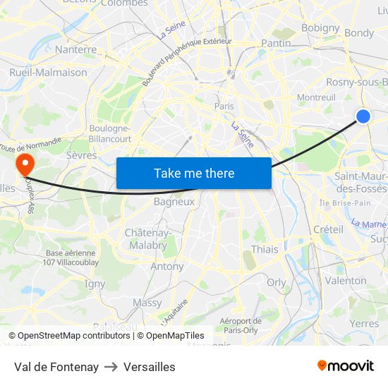 Val de Fontenay to Versailles map