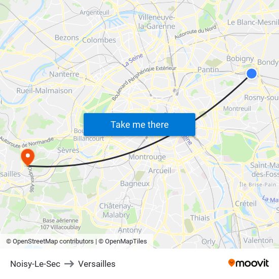 Noisy-Le-Sec to Versailles map