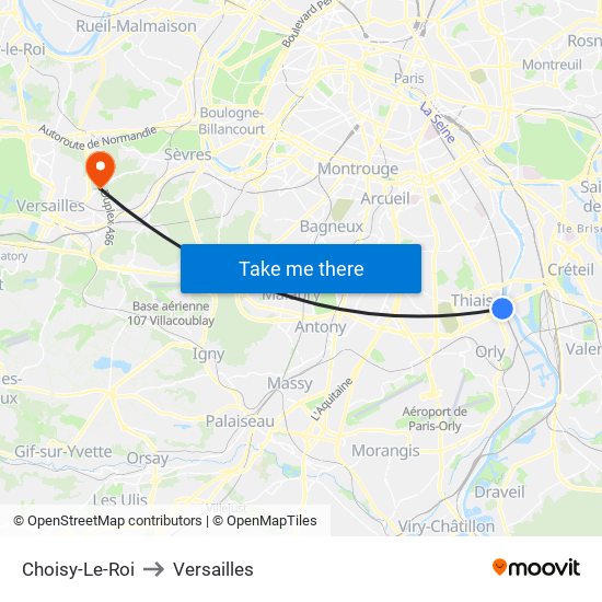 Choisy-Le-Roi to Versailles map