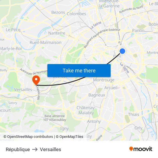 République to Versailles map