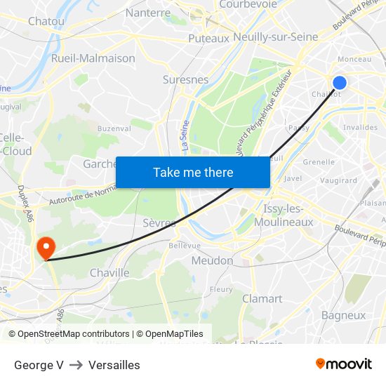 George V to Versailles map