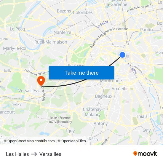 Les Halles to Versailles map