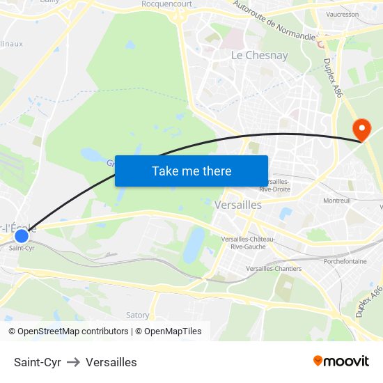 Saint-Cyr to Versailles map