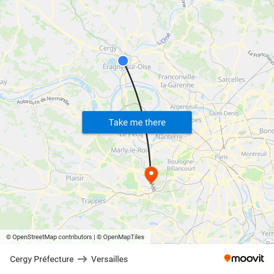 Cergy Préfecture to Versailles map