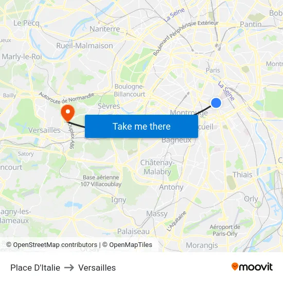 Place D'Italie to Versailles map