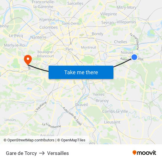 Gare de Torcy to Versailles map